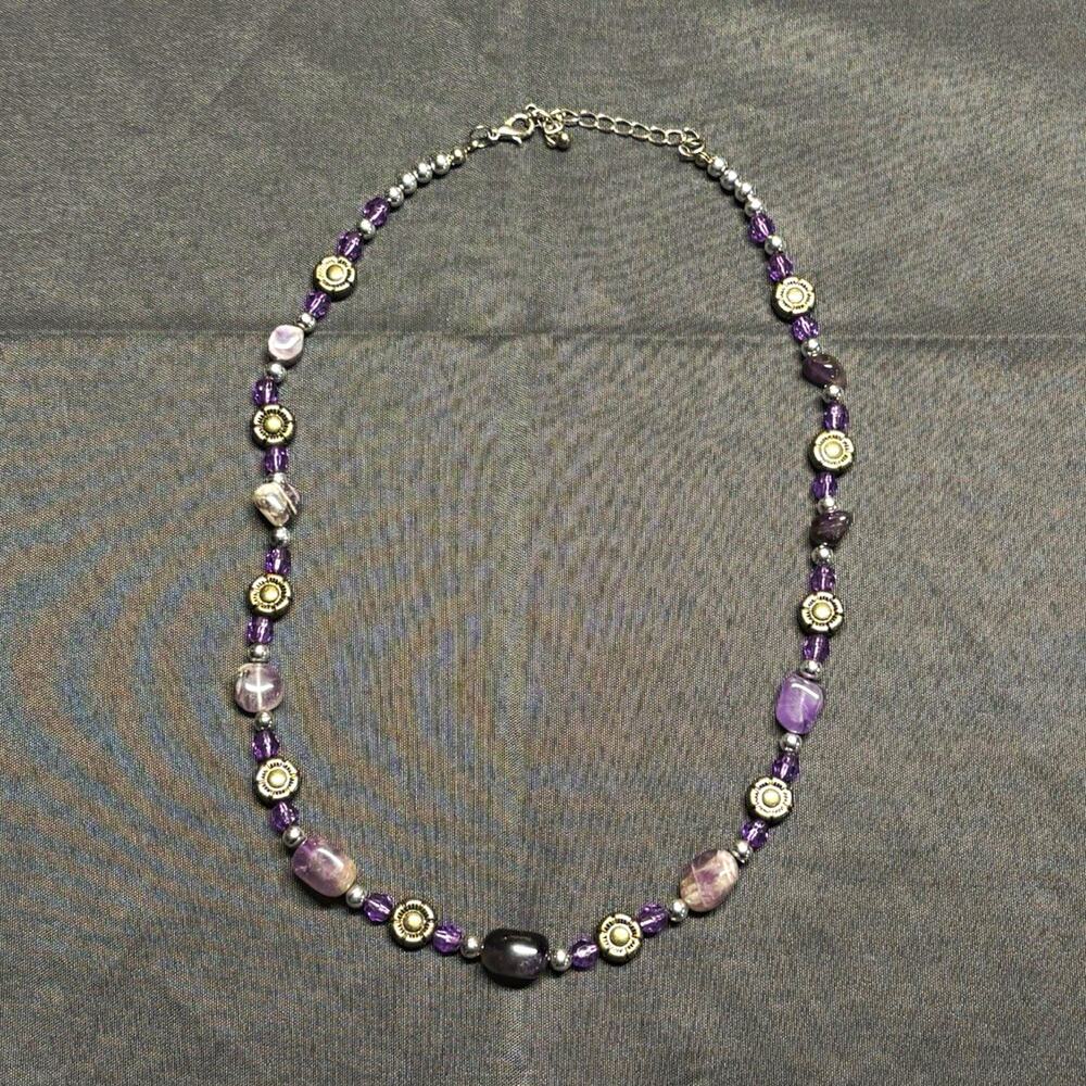 Purple Amethyst Beaded Necklace Silver Tone Ball/Bead Chain Lobster 22” Adj